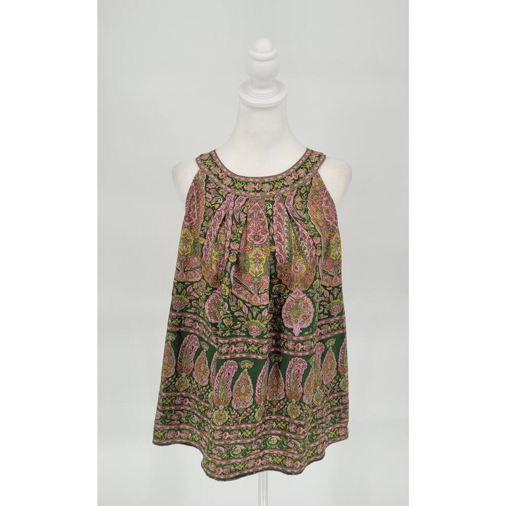 Chelsea & Theodore Tan Paisley Sleeveless Tank Top Sz M Boho Chic Retro Indie - Picture 2 of 9